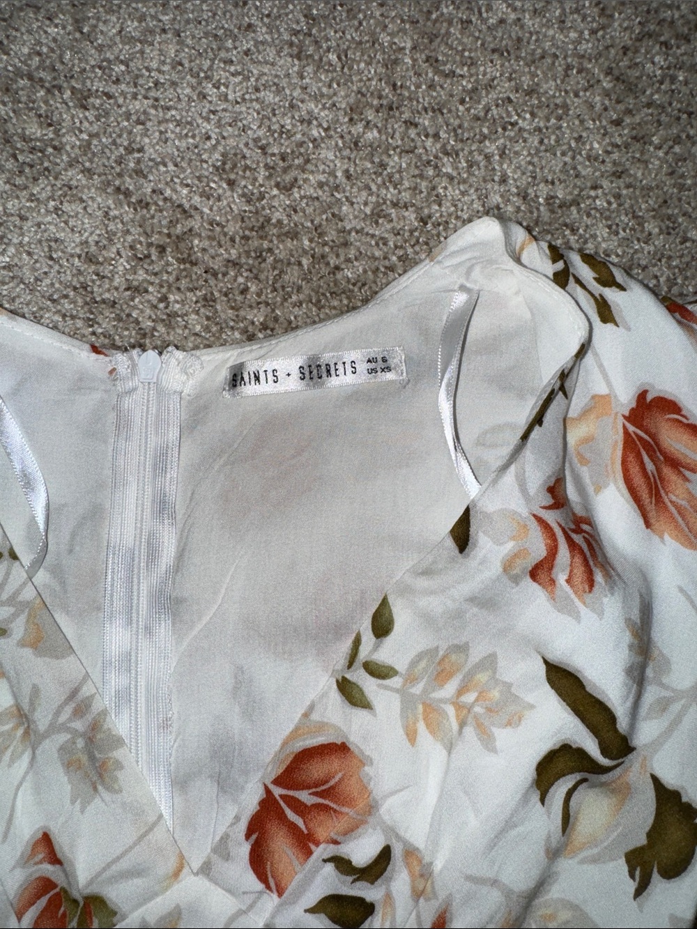 Floral Wrap Mini Dress in White with Rust & Olive Print - Picture 2 of 3